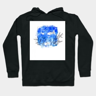 Whimsical Fish Mixed Media Illustration Hoodie